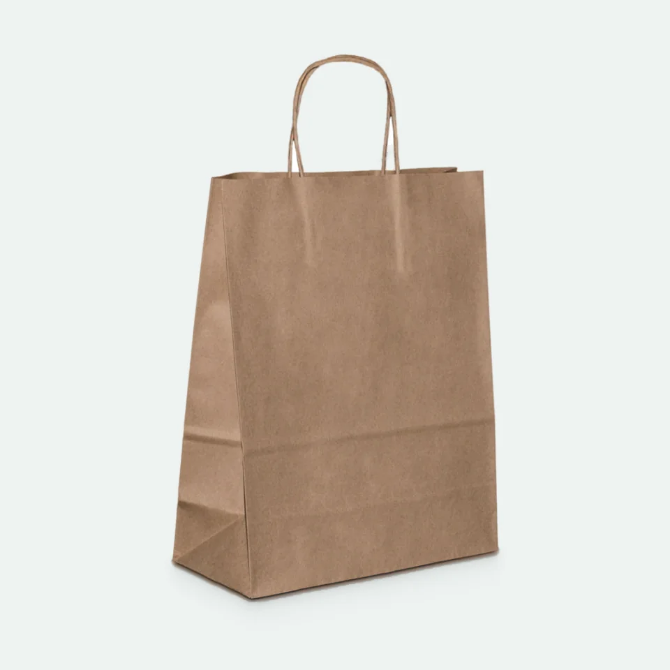 Shopper in carta kraft avana con maniglie ritorte, stampa personalizzata: Altra vista