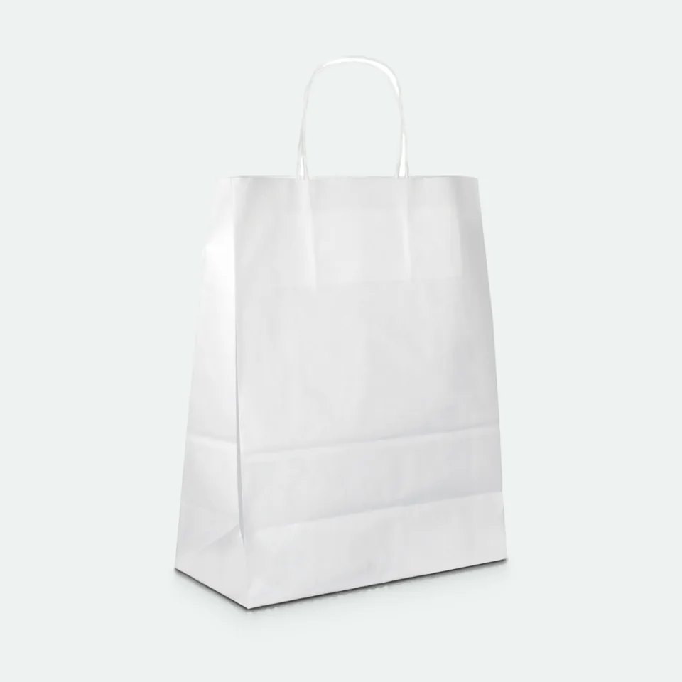 Shopper in carta kraft bianca con maniglie ritorte, stampato, all'ingrosso: Altra vista